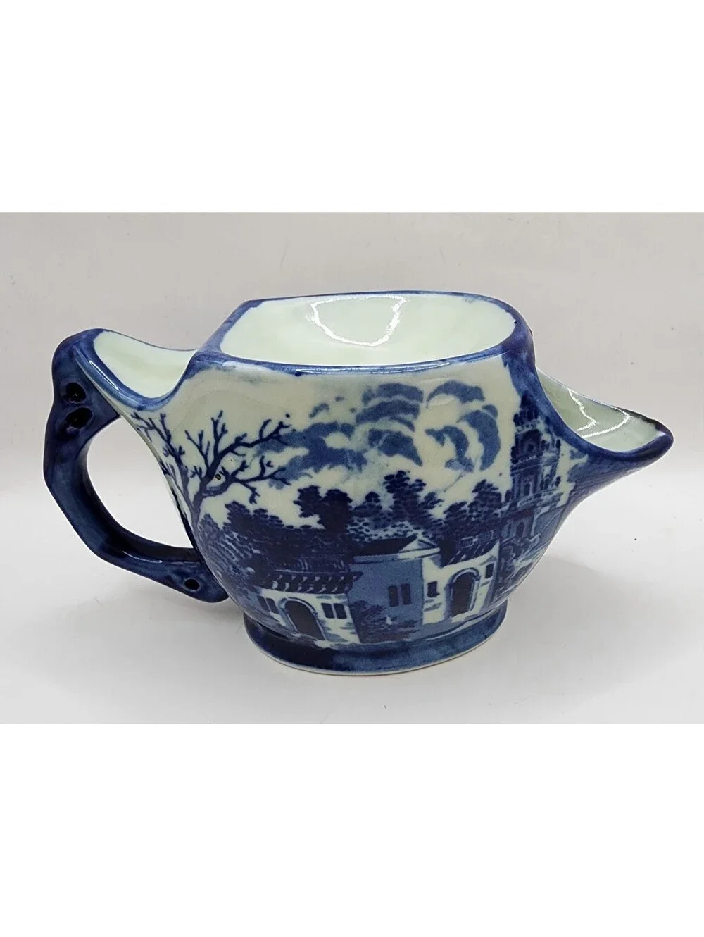 Vintage Victoria Ironstone Shaving Cup, Flow Blue Transferware, English Village